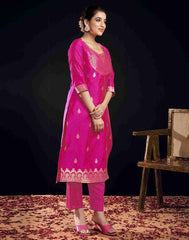PINK COLOURED WOMEN'S VISCOSE RAYON KURTA WITH DUPATTA SET