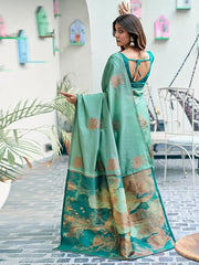 Premium Mint Green Banarasi Silk Saree with Jacquard Zari Work | Wedding, Party & Festival Wear Saree Malaysia | Soft Silk Saree with Blouse Piece