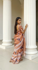 ORANGE DIGITAL PRINTED COTTON SAREE