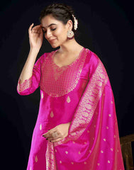 PINK COLOURED WOMEN'S VISCOSE RAYON KURTA WITH DUPATTA SET