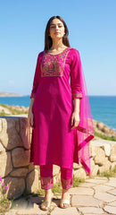 PINK COLOURED WOMEN'S VISCOSE RAYON KURTA WITH DUPATTA SET