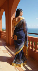 NEVY BLUE DIGITAL PRINTED COTTON SAREE