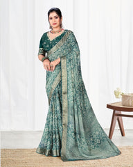 Ombre design Jacquard border Soft Cotton Spray Test) saree with blouse for women