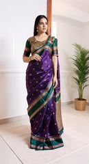 THE BANARASI SAREEIS MADE UP OF SILK THREADS WOVEN USING