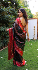 THE BANARASI SAREEIS MADE UP OF SILK THREADS WOVEN USING