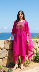 PINK COLOURED WOMEN'S VISCOSE RAYON KURTA WITH DUPATTA SET