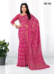 Georgette Woven Zari border saree with blouse for women