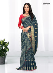 Soft cotton Jacquard Butta saree with blouse for women