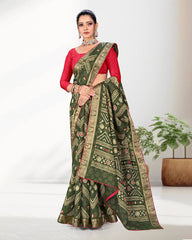 Festive wear Zari Weaving Jacquard border Viscose saree with blouse for women