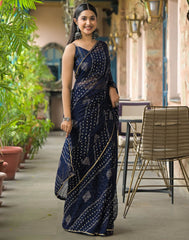 Blue Color Georgette Saree With Sequence Work