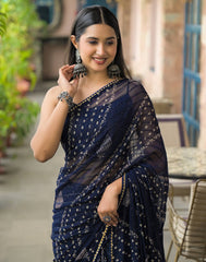 Blue Color Georgette Saree With Sequence Work