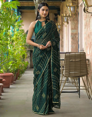Green Color Georgette Saree With Sequence Work