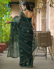 Green Color Georgette Saree With Sequence Work