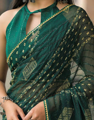 Green Color Georgette Saree With Sequence Work