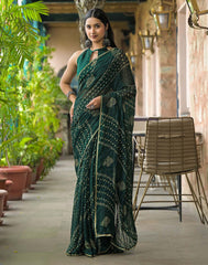 Green Color Georgette Saree With Sequence Work