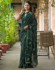 Green Color Georgette Saree With Sequence Work