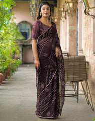 WINE Color Georgette Saree With Sequence Work