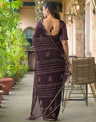 WINE Color Georgette Saree With Sequence Work
