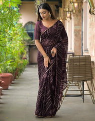WINE Color Georgette Saree With Sequence Work