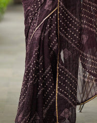 WINE Color Georgette Saree With Sequence Work
