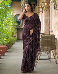 WINE Color Georgette Saree With Sequence Work