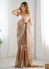 JimmyChoo sartin Embroidery Work Saree With Unstitched Blosue