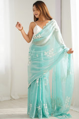 JimmyChoo sartin Embroidery Work Saree With Unstitched Blosue