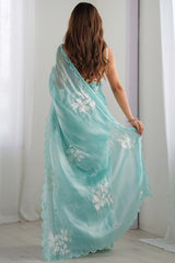 JimmyChoo sartin Embroidery Work Saree With Unstitched Blosue
