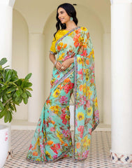 PISTA Color Georgette Saree With Sequence Work