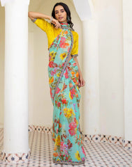 PISTA Color Georgette Saree With Sequence Work