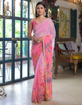 pink Color Georgette Saree With Sequence Work