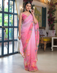 pink Color Georgette Saree With Sequence Work