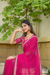 pink Color Georgette Saree With Sequence Work