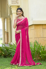 pink Color Georgette Saree With Sequence Work