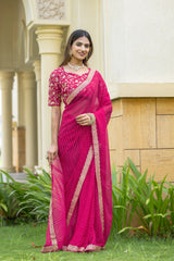 pink Color Georgette Saree With Sequence Work