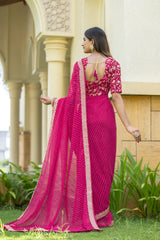 pink Color Georgette Saree With Sequence Work