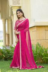 pink Color Georgette Saree With Sequence Work