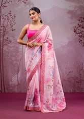 pink Color chinon Saree With Sequence Work