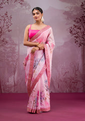 pink Color chinon Saree With Sequence Work