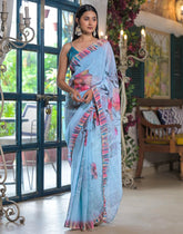 blue Color georgette Saree With Sequence Work