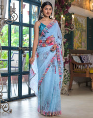 blue Color georgette Saree With Sequence Work