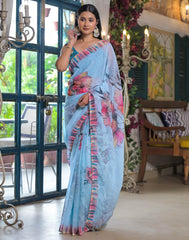 blue Color georgette Saree With Sequence Work