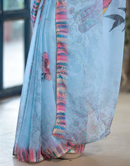 blue Color georgette Saree With Sequence Work