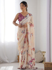 crean flower Color georgette Saree With Sequence Work