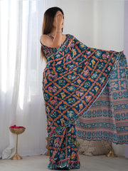 darkblue Color georgette Saree With Sequence Work