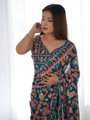 darkblue Color georgette Saree With Sequence Work