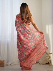 red Color georgette Saree With Sequence Work