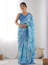 sky blue Color georgette Saree With Sequence Work