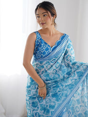 sky blue Color georgette Saree With Sequence Work