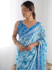 sky blue Color georgette Saree With Sequence Work